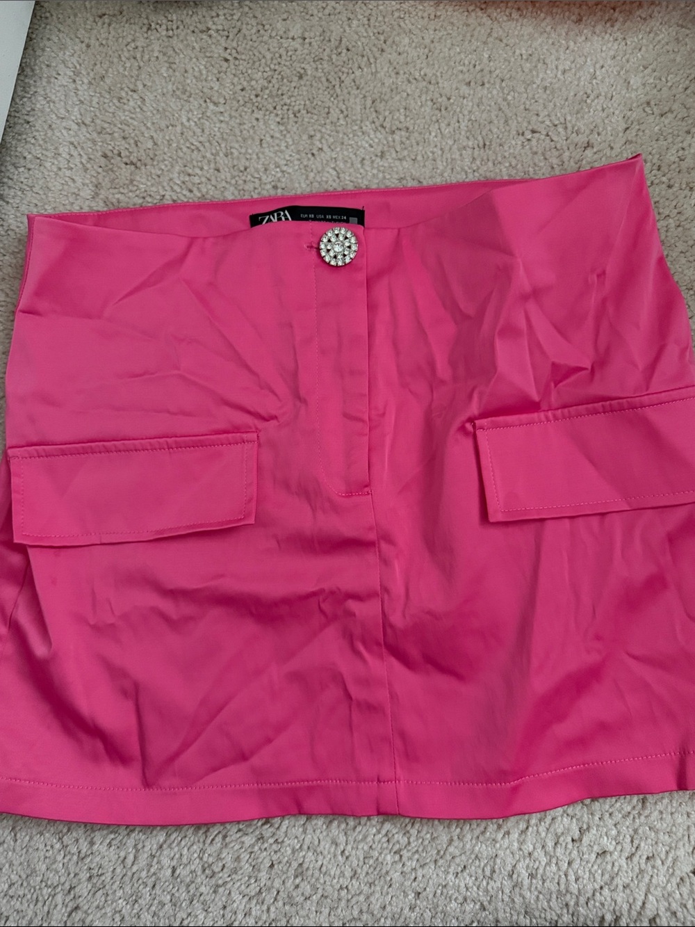Zara Bright Pink Mini Skirt with Jewel Button Detail